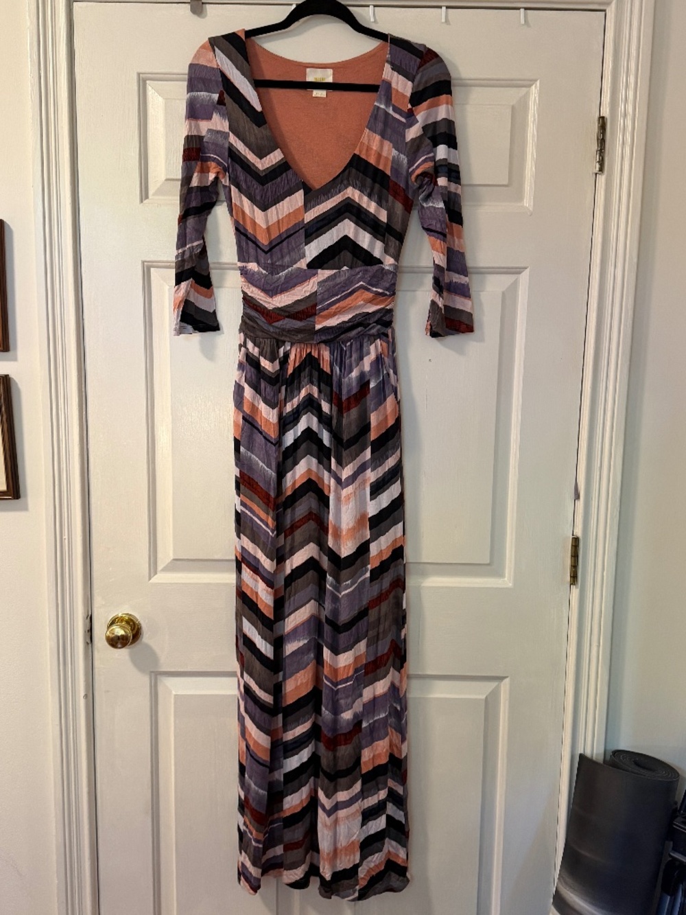 Anthropologie Maeve Novela Chevron Maxi Dress Jersey Knit Stretch Women's Small